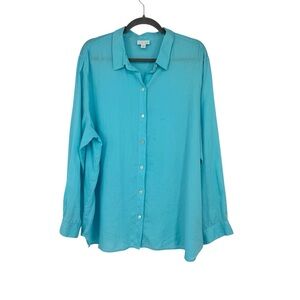 Women’s J Jill Love Linen Size XL Aqua 100% Linen Button Front Blouse